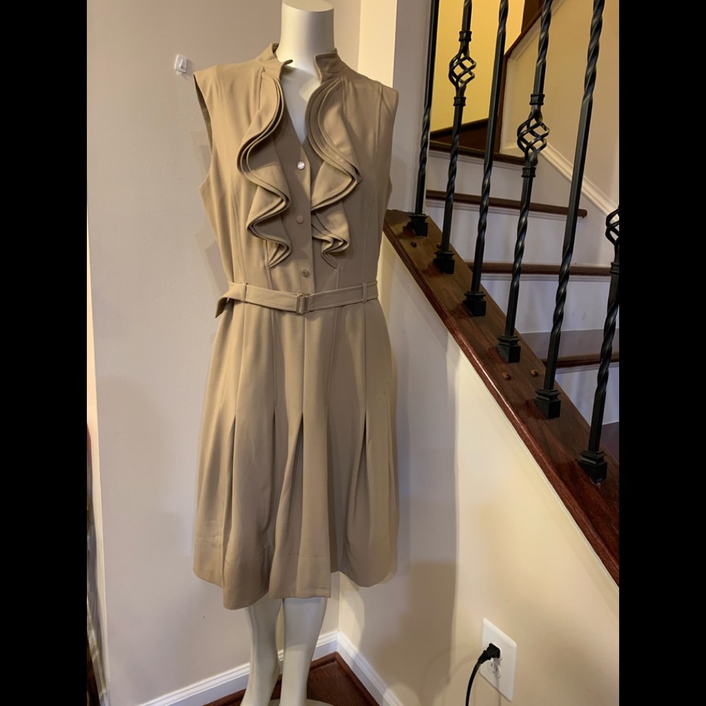 Calvin Klein Khaki Ruffle Dress